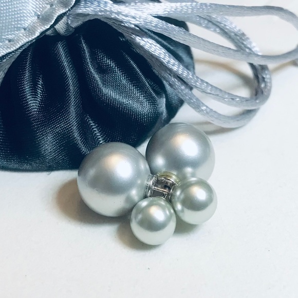 Sterling Silver Double-Ended Pearl Ball Earrings - Picture 2 of 5